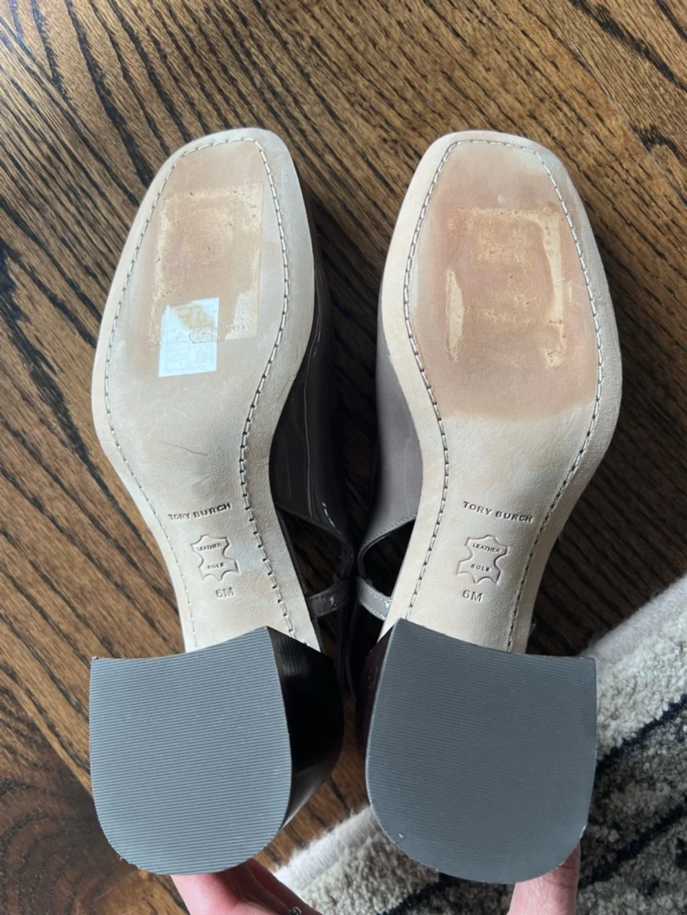 New! Tory Burch GeorgiaTaupe Leather Slingback Block Heels with Logo